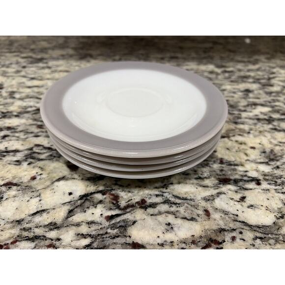 Pyrex Glass Saucer Plates Gray Band White Milk Glass MCM Vtg Set of 4 - Picture 8 of 8